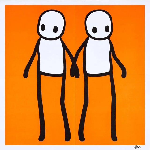 STIK, Holding Hands Signed (Orange), 2020 Lithographic print in colour on 140 gsm smooth woven paper 50 x 50 cm (19.65 x...