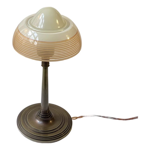 Art Deco Table Lamp in Bronze and Striped Glass from Fog & Mørup, 1930s For Sale