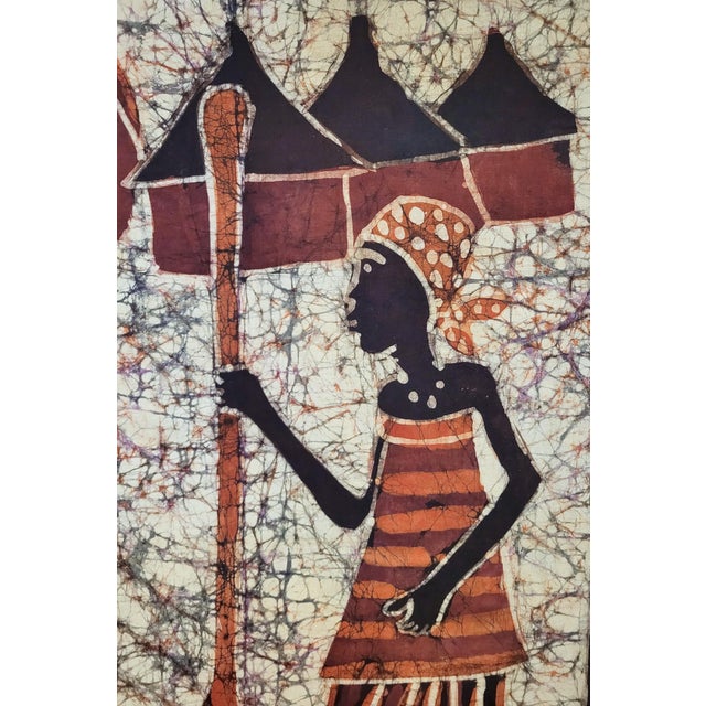 African Vintage African 20th C Framed & Matted Batik Folk Art Painting on Cloth For Sale - Image 3 of 9