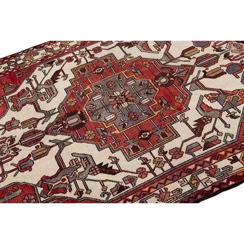 1950s Vintage Persian Handmade Red Medallion Wool Rug For Sale - Image 5 of 11