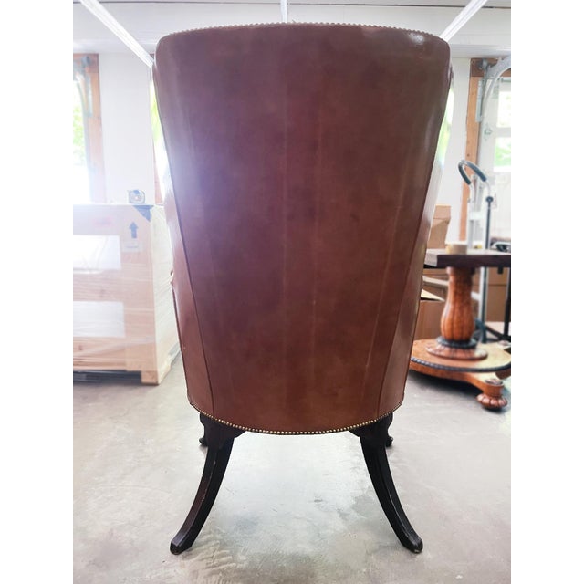 20th Century French Country Style Leather Wingback Armchair For Sale - Image 12 of 13