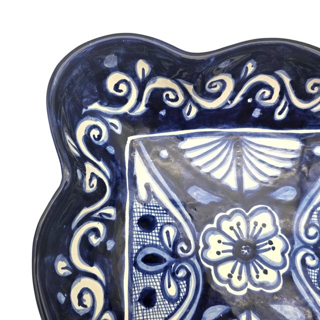1980s Talavera Hand Painted Cobalt Blue Serving Bowl Set Mexico 3 Piece 10.5" For Sale - Image 11 of 18