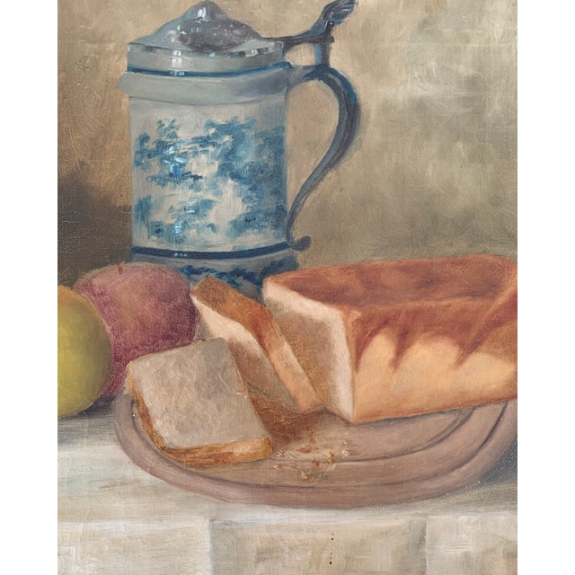 Rustic European Antique Still Life of Bread and Apples Artist Unknown For Sale - Image 3 of 9