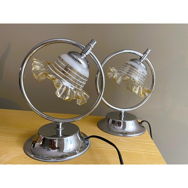 Mid-Century Modern Portuguese Chrome and Glass Bedside Lamps, Set of 2 For Sale - Image 9 of 9