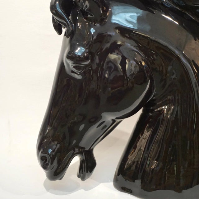 Modern Italian Oversized Black and White Ceramic Horse Head Sculptures - a Pair For Sale - Image 11 of 13