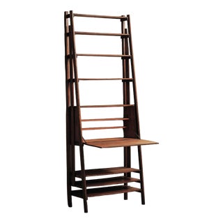 Architectural Pine and Oak Secretary Bookcase, France, 1960 For Sale