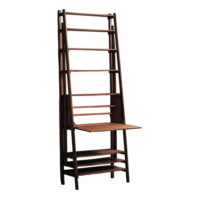Architectural Pine and Oak Secretary Bookcase, France, 1960 For Sale