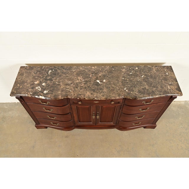 Thomasville French Louis Philippe Carved Mahogany Marble Top Triple Dresser or Credenza For Sale - Image 11 of 14