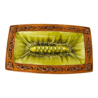 Vintage Ceramic Cigar Ashtray Green and Brown Glaze by Treasure Craft Usa For Sale