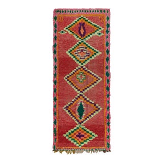 Vintage Moroccan Runner Rug in Red With Diamond Medallions, From Rug & Kilim For Sale
