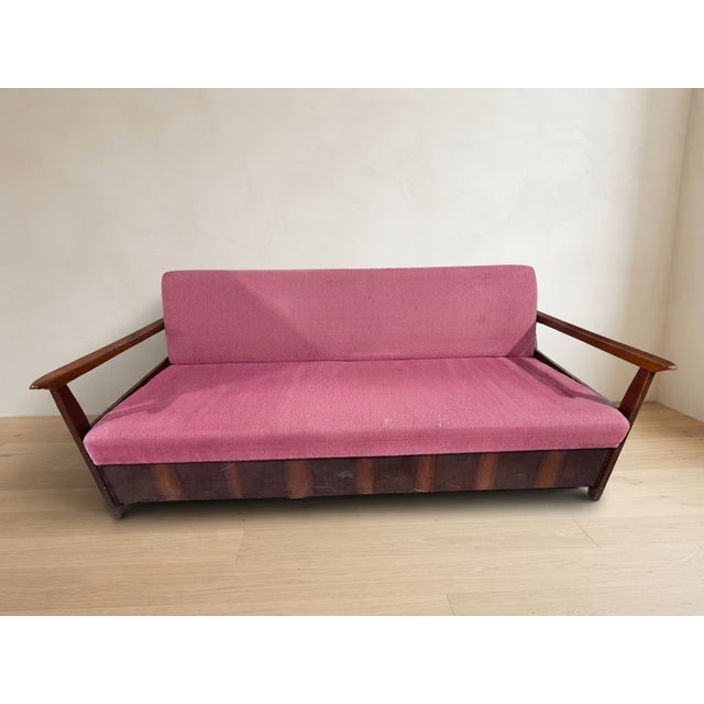 Mid-Century Modern Burgundy Folding Sofa Bed from Edmund Homa, Czechoslovakia, 1960s For Sale - Image 12 of 15