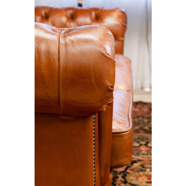 Pasargad Home Genuine Leather Chester Bay Tufted Sofa For Sale - Image 9 of 10