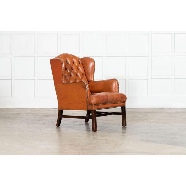 English Tan Leather Wingback Armchair, 1940 For Sale - Image 3 of 15