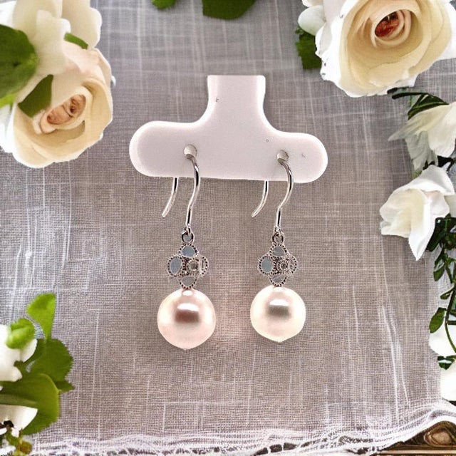 Diamond Akoya Pearl Earrings 14 Karat White Gold Certified For Sale - Image 10 of 10