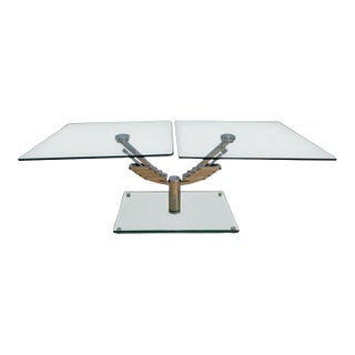 Experience Motion in Design With This Vintage Italian Mechanical Mod Glass Top Extending 2 Arm Cocktail Table For Sale
