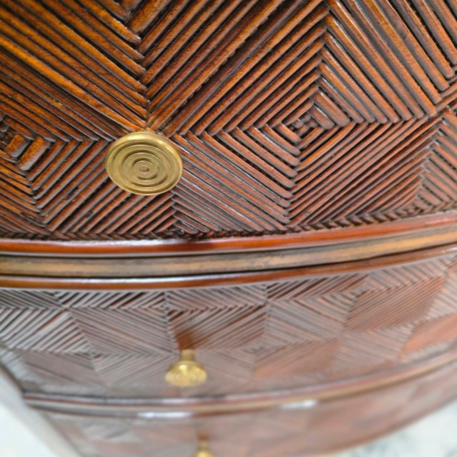 Late 20th Century Pair of Lineage Home Woven Rattan Front and Leather-Clad Bow Front Chest of Drawers For Sale - Image 9 of 18
