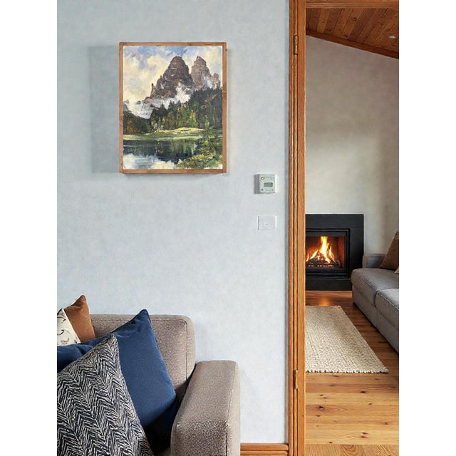 Rustic Willy Angele, Three Peaks of Lavaredo, Italian Dolomites, 1950s, Oil on Canvas For Sale - Image 3 of 15