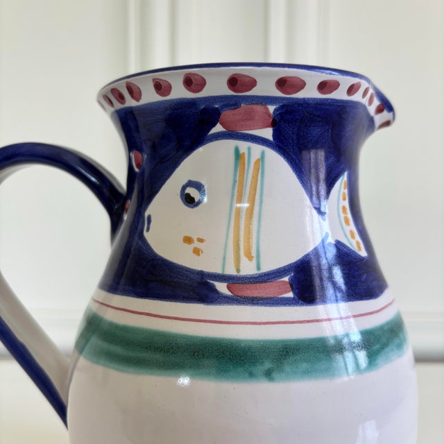 Vintage Coastal Casa Fina Hand Painted Fish Pitcher For Sale In Chicago - Image 6 of 10