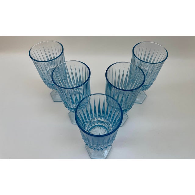 Blue Paris Blue Vintage Water Stemmed Goblets - Set of 5 For Sale - Image 8 of 8