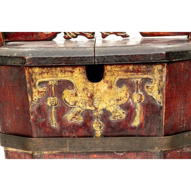 Wood Antique Lacquered Chinese Elm Wood Teapot Container or Caddy For Sale - Image 7 of 9