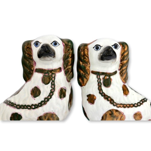 Antique Staffordshire Blue Eyed Copper Lustre Dogs For Sale - Image 4 of 5