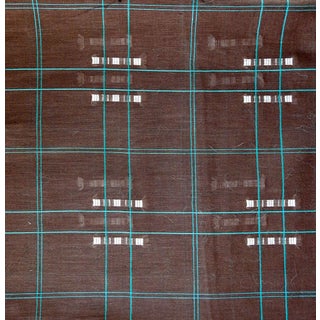 Vintage Woven Semi Sheer Cotton Brown Plaid Fabric 2y For Sale