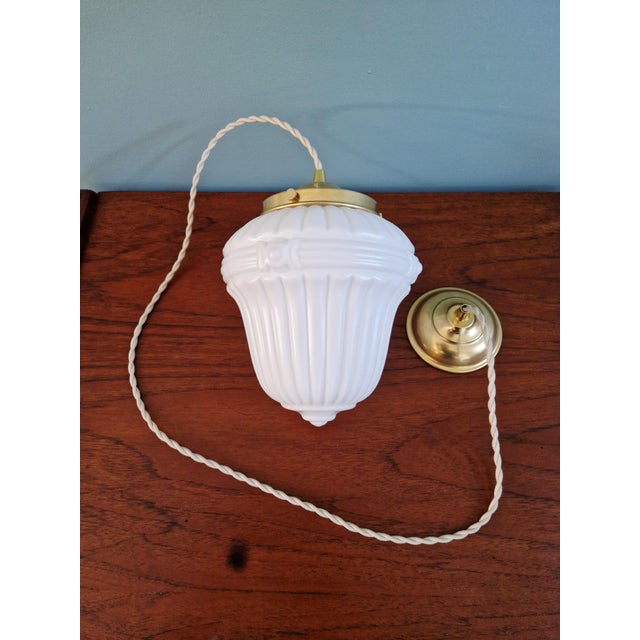 Gold Art Deco Pendant Light in Pressed Molded Milk Glass, 1920s For Sale - Image 8 of 11