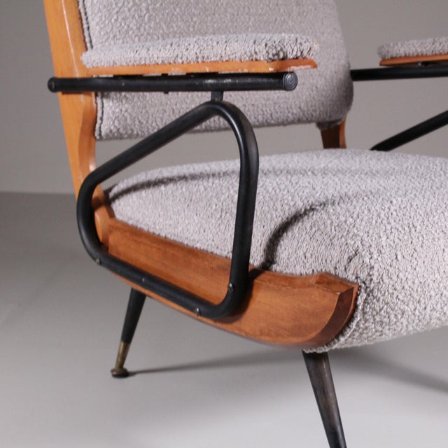 Wood Set of Italian Reclining Chairs in Bouclé, 1960 For Sale - Image 7 of 13