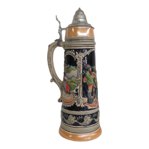 Mid 20th Century Germany Extra Large 17 Inches Ceramic Pewter Lidded Beer Stein 4515b