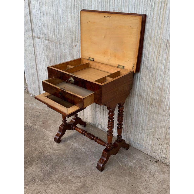Antique Victorian C1880 Inlaid Burl Walnut Amboyna Work Side Sewing Table Box For Sale - Image 9 of 13