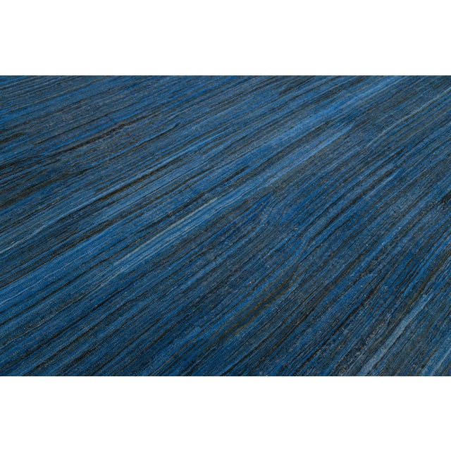 Modern Handmade Deep Indigo Wool Kilim Rug – Minimalist Contemporary Flatweave For Sale - Image 10 of 12