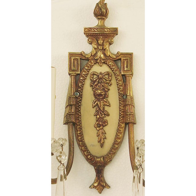American 1930s American Sconces, High Quality Brass With Crystals, Gold Patina - a Pair For Sale - Image 3 of 6