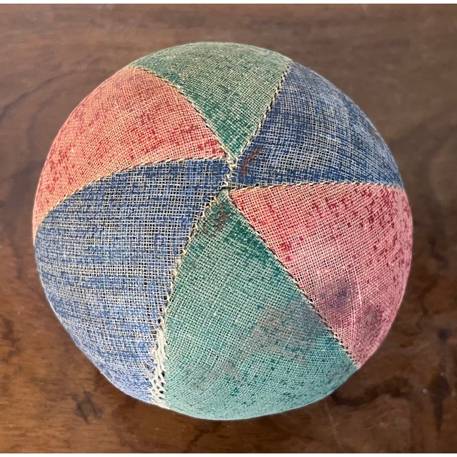 Antique 19th Century American Folk Art Victorian Child's Toy Oil Cloth Harlequin Ball For Sale - Image 10 of 15