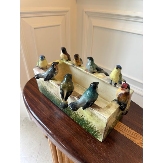 1900 - 1909 Antique Jerome Massier French Ceramic Planter Cachepot With 9 Bird Sculptures For Sale - Image 5 of 18
