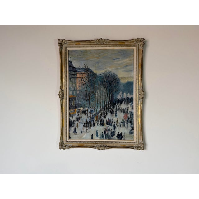 Vintage Impressionist Parisian Boulevard Landscape Oil on Canvas Painting, After Claude Monet For Sale - Image 4 of 13