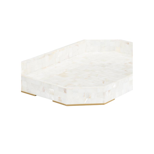 Desanti Tray adorned with shimmering mother of pearl, meticulously arranged to showcase its iridescent beauty and organic...