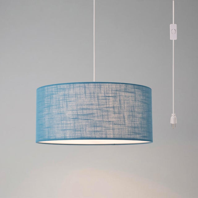 Nova Stretch 18"d Swag Lamp - Turquoise Linen Drum Shade, Plug-In, Dimmable, Bulb Included For Sale - Image 4 of 6