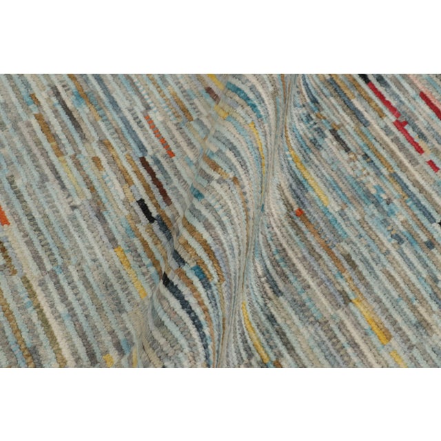 Textile Rug & Kilim's Modern Rug in Arctic Blue and Multi-Color Striped Pattern For Sale - Image 7 of 8