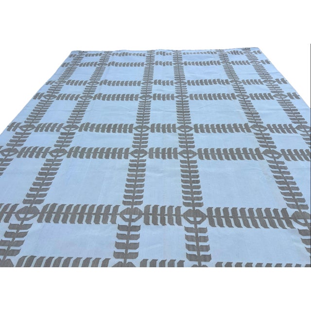 Cream Handmade Cotton Rug, Natural Vegetable Dyed Cream and Beige Leaf Rug - 12'x15' For Sale - Image 8 of 12