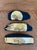 This enigmatic set of three vintage art pottery plaques offers a captivating blend of Surrealist influence and Brutalist...