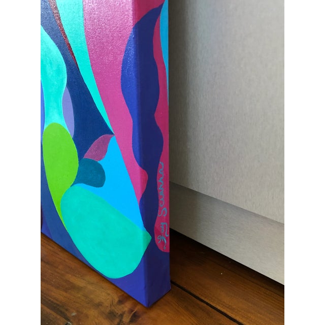 Abstract Original Painting in Fuchsia and Turquoise For Sale In Philadelphia - Image 6 of 7
