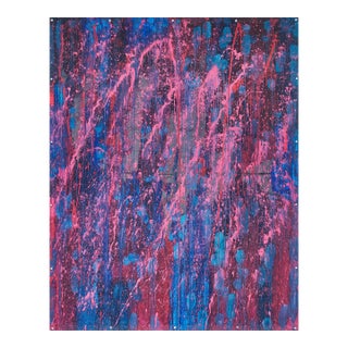 "Pink Red Cyan Blue 1" Original Large Abstract Painting by Simon Findlay For Sale