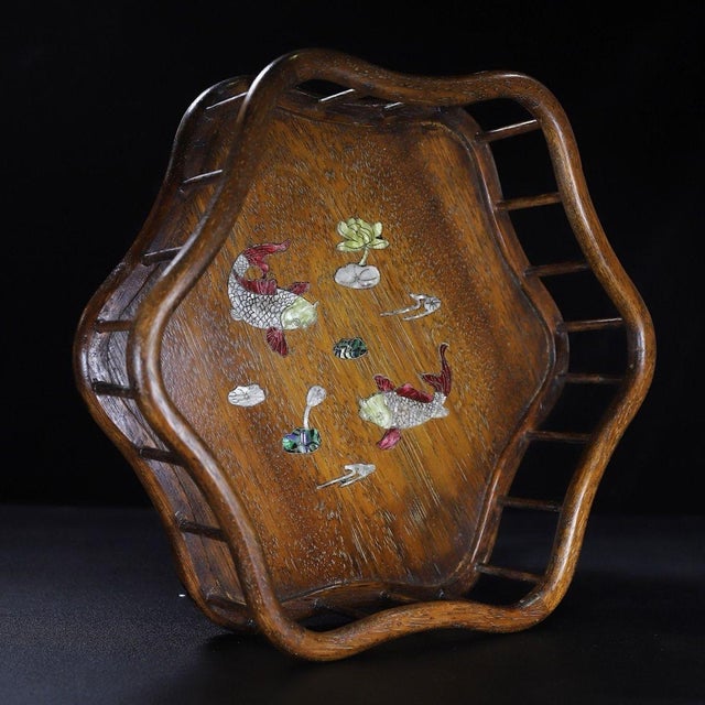Huali Rosewood Foliate Tray Inlaid With Mother-of-Pearl For Sale - Image 9 of 9