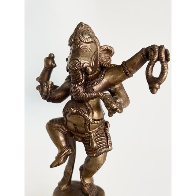 Vintage Indian Brass Dancing Ganesha Figurine on Lotus Base For Sale - Image 4 of 12
