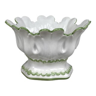 Vintage Italian Porcelain Flared Lotus Centerpiece Planter Bowl For Sale