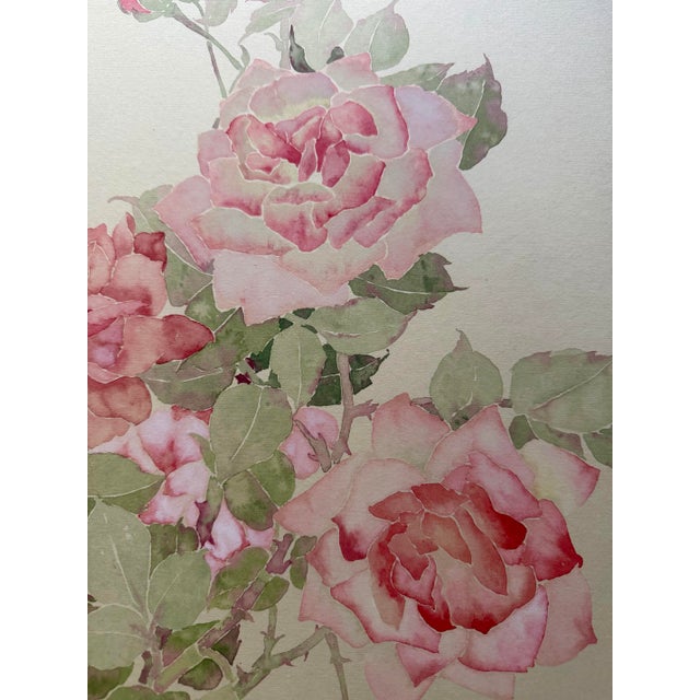 2020s Kaixiguo Original Hand-Painted Floral Artwork – Framed Pink Roses Wall Art For Sale - Image 5 of 11