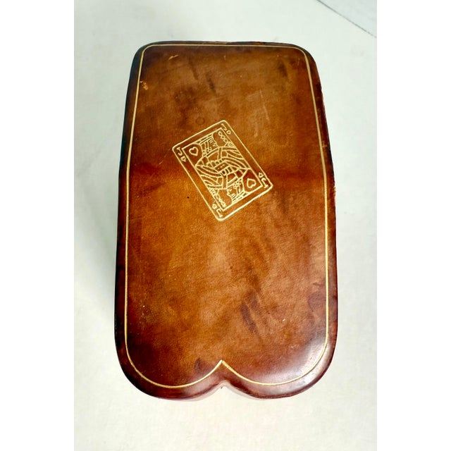 1950s Vintage Italian Leather Playing Card Case With Embossed Gold Detailing For Sale - Image 5 of 12