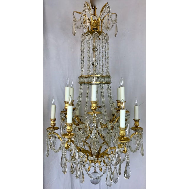 Gold Signed E. F. Caldwell Gilt Bronze and Crystal Louis XVI Style Chandelier For Sale - Image 8 of 12