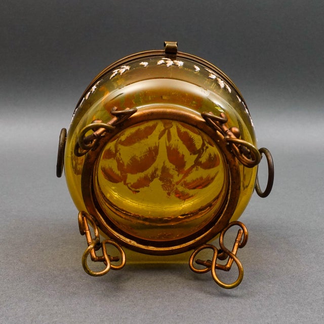 Paint Bohemian Moser Enamel Amber Art Glass Dresser Trinket Jewlery Casket Box For Sale - Image 7 of 8