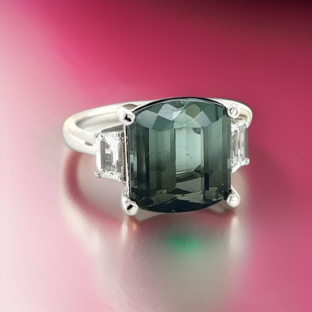 Natural Tourmaline Sapphire Ring 7 14k W Gold 8.7 TCW Certified For Sale - Image 14 of 14